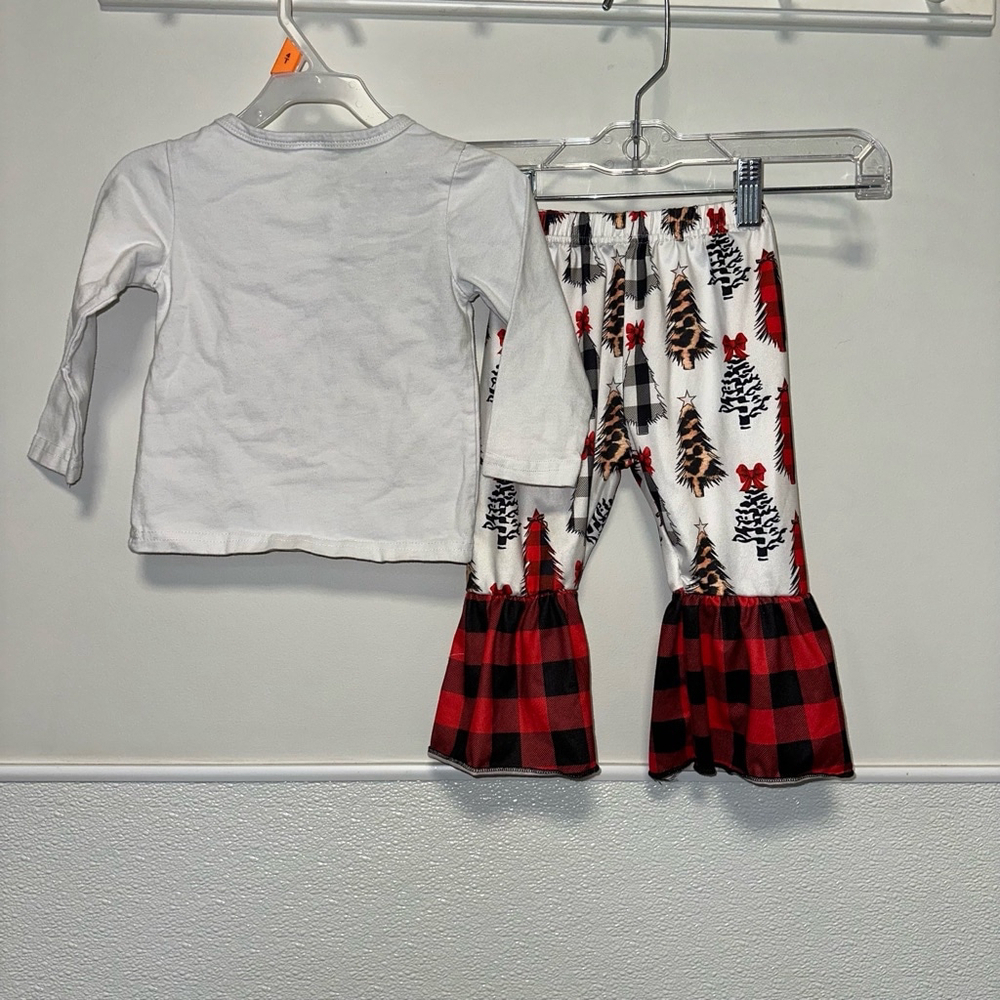 Girl's Outfit Set 12-18 Months Red & White with Christmas Tree Plaid Leopard - Picture 6 of 8